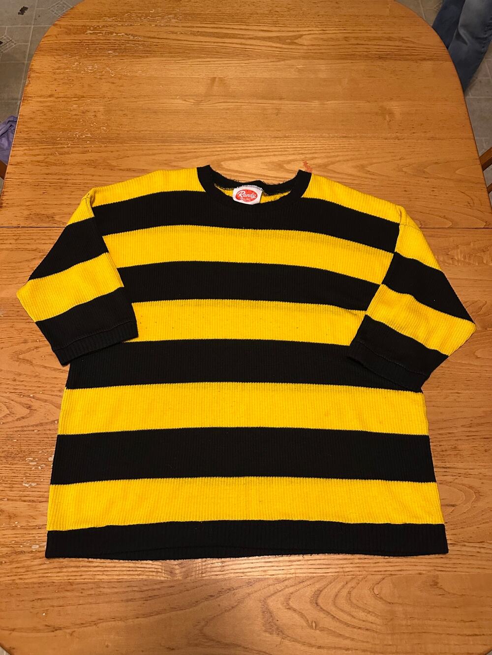 Vintage 90s Randy Hall Yellow Black Striped Knit Crewneck Sweater Bumblebee XL